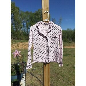 Kate Spade Womens Pajama Top Sz XS Pink Black Polka Dot Cotton PJ Preppy Classic